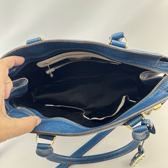 HENRI BENDEL CARLYLE Caviar Tumbled Teal Blue Leather Satchel Tote Bag Crossbody - Picture 7 of 10